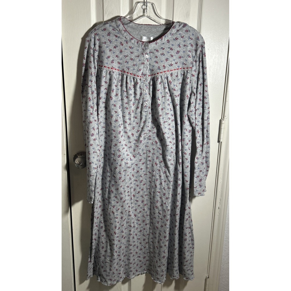 Celestial Dreams Gray Floral Soft Cottagecore Grannycore Nightgown Size XL